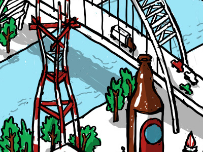 Landmarks and food mural sketch - crop 1 architecture beer bridge drawing isometric san francisco sketch sutro tower