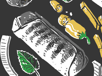 Kabob Mural Sketch 2 burrito drawing food gyro illustration leaf mint mural pepper sketch wrap