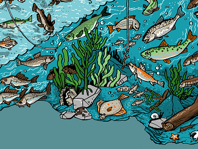 Fishing poster - crop 1 aqua art drawing fish illustration seaweed underwater