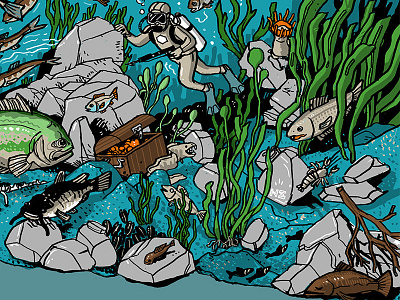 Fishing poster - crop 2 aqua art drawing fish illustration seaweed underwater