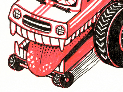 inktober drawing 1 car cartoon drawing eyeballs illustration tongue wheels