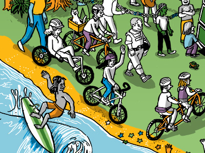 Giving Poster - progress crop 1 bike color digital drawing illustration isometric progress surfing water