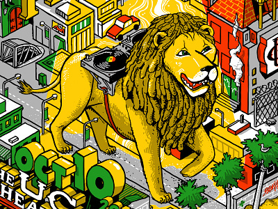 Damian Marley Poster - lion city drawing illustration isometric lion marley poster reggae urban