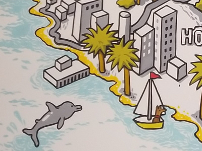 Redtail Mural detail 1 boat dog dolphin hollywood isometric map painting