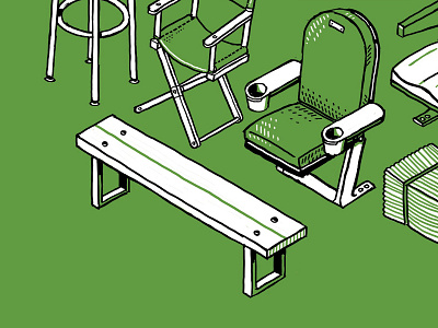 Seating bench chair drawing illustration isometric seat theater