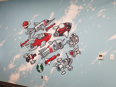 Redtail Rocket Mural astronaut drawing galactic illustration isometric mural painting redtail rocket space technology