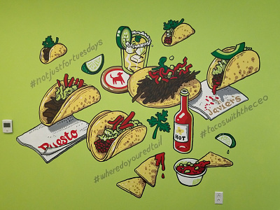Redtail Taco Mural drawing food hashtag illustration isometric mural painting redtail sacramento salsa sketch taco