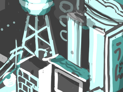 Dark City Mural Sketch architecture building city digital drawing illustration isometric noodles