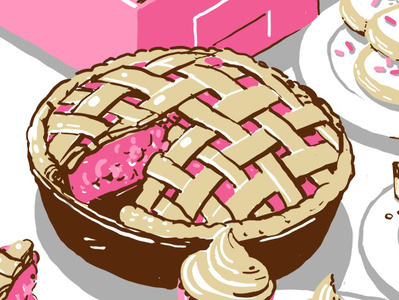 Bakesale Poster Illustration drawing food illustration isometric isometric illustration pastry pie pink restaurant