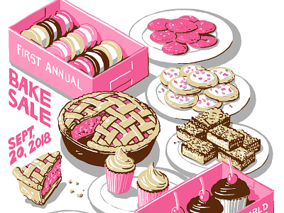 Bluestem Bake Sale Poster bake sale bakedgoods cake cookies digital drawing event illustration isometric poster san francisco wacom