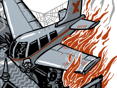 Fear - Plane crash/fire airplane drawing editorial fire hand drawing illustration isometric