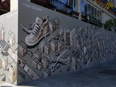 Telegraph #Bizerkeley mural 3 berekeley california drawing graffiti illustration mural murals paint brush painting retail shoe sneaker urban art