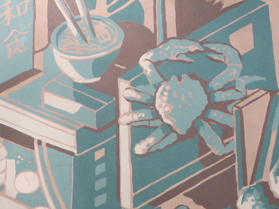 Painting progress crop blue california crab illustration isometric isometric illustration mural painting restaurant udon