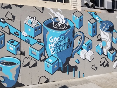 Good Morning Berkeley Mural berkeley coffee graffiti graffiti art hand painted isometric isometric illustration mural painting street telegraph urban