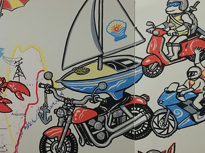 Motorcycles live mural - crop 1 art bike boat color drawing freehand illustration isometric line live drawing motorbike motorcycle mural ninjaturtle paint pen