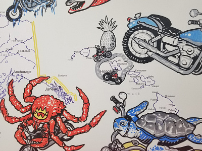 Motorcycles live mural - crop 2 art bike color crab drawing illustration isometric line live live drawing motorcycle mural paint pen sea turtle