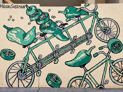 Veggie Bikes Murals - Peppers [painting berkeley bicycle bike color cooking health hot illustration jalapeno mural paint peppers ride spicy tandem vegetable wall