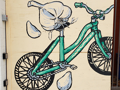 Veggie Bikes Murals - Garlic art bicycle bike building color cooking food garlic graffiti illustration isometric line mural urban art wall