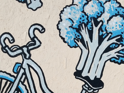 Veggie Bikes Murals - Broccoli berkeley bicycle bike broccoli food graffiti hand painted heathy isometric minimal mural painting public art series urban art