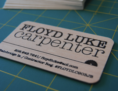 Letterpressed Business Card Printed on Wood