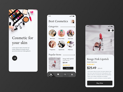 Cosmetic Screens Design design figma illustration mobile app design mobile screens ui uiux uiux design