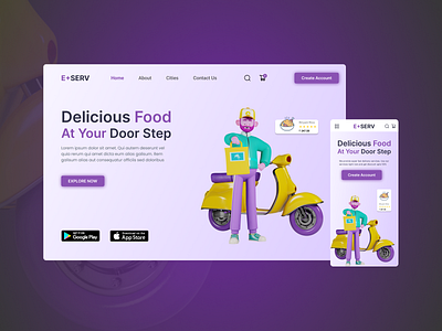 Food Delivery Responsive Website and App Design adobe xd design figma logo mobile app design responsive design ui uiux uiux design website design
