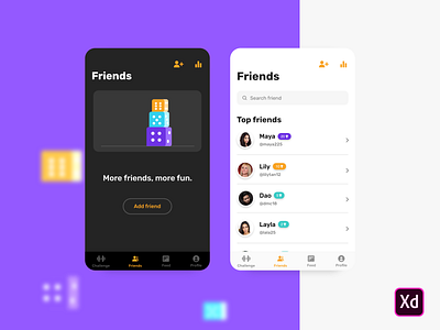 Friends tab of Betme App design ui ux