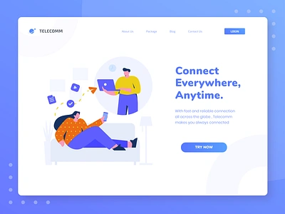 TELECOMM - Communication Illustration Concept 5g app character communication connection header illustration interface internet internetofthings landing page message app noansa provider uiux vector web website