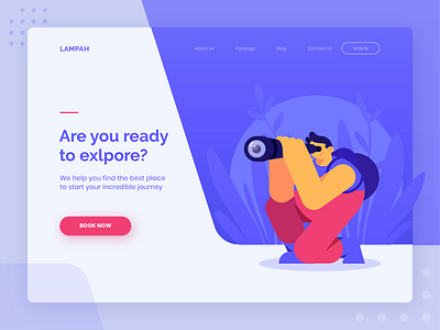 LAMPAH - Header Exploration 404 app character empty state explore explorer header illustration landing page looking purple searching ui uiux website woods