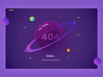 404 Error Exploration 404 galaxy illustration page not found planet purple space stars ui design uiux web web design