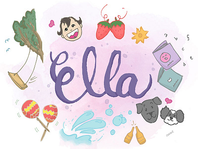 Ella baby name cheers dog illustration lettering midnightdoodles strawberry