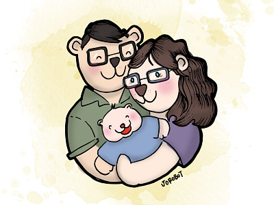 Portrait of Happy Family baby bear digitalart illustration ink midnightdoodle watercolor