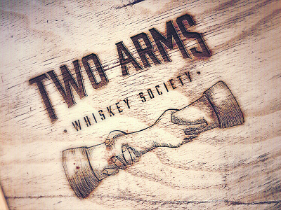 Two Arms Whiskey Society 18th century arm shake engraving illustration jorobot logo midnightdoodles wood
