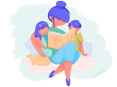 Nanny Reading babysitter character design digital art illustration midnightdoodles nanny poppy reading storybook