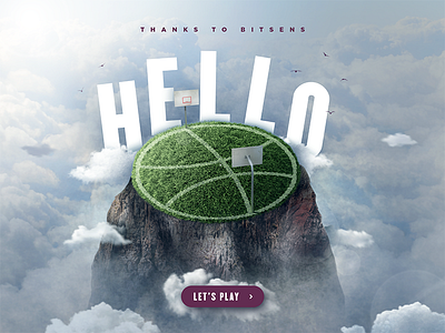 Hello Dribbble birds debut first game hello high mountain play post sky stadium thanks