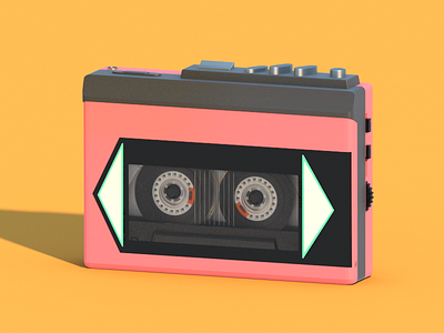 Walkman 3d 80s 90s illustration lowpoly orange orthographic pink retro technology walkman