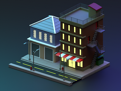 3D - Midnight City 3d 3d illustration 3dart 3ddesign 3dmodeling art building buildings city cycles design illustration isometric lighting lowpoly modeling night town