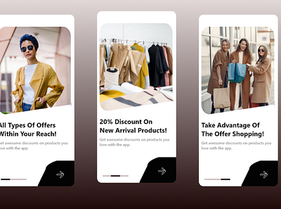 3 onboarding screens of a clothing App app branding ui