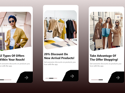 3 onboarding screens of a clothing App