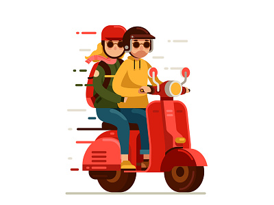 Couple Riding Scooter Motor Bike