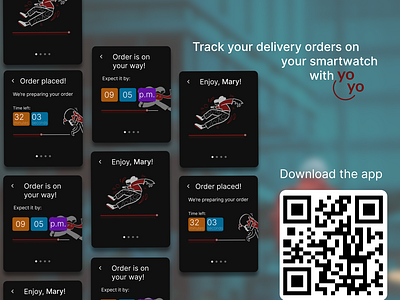 Delivery tracking app for smarwatches - YOYO branding design illustration ui ux