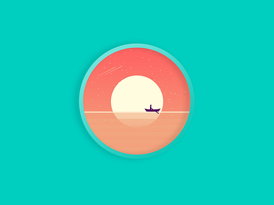 Deep in thought - in a canoe branding canoe gradient illustration minimalist shooting star simple sunrise sunset water