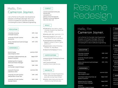Resume Redesign Summer 2020 format layout portfolio resume