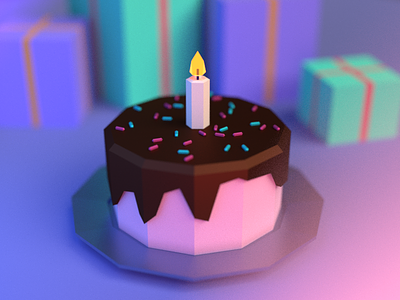 Virtual Birthday Cake 3d blender by cake concept illustration low poly lowpoly lowpolyart ocean polygon the