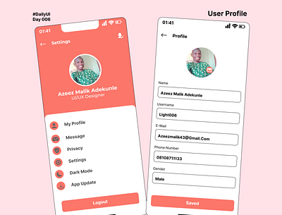#dailyUI 006 User friendly mobile app profile. app app design design ui uiux uiux design ux