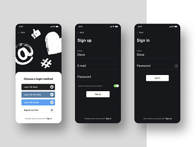 App for marketers app black and white concept design minimal ux