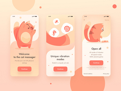 Сat Vibro Massager app cat design massager mobile orange ui ux