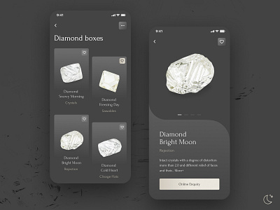Alrosa Nightmode app concept design diamonds minimal mobile ui