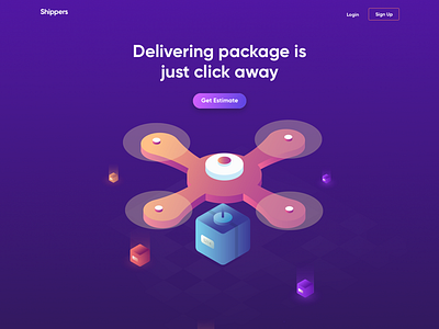 Future Package Delivery ads drone gradients illustration interface isometric landingpage package purple shipping transport transports typography ui vector webdesign