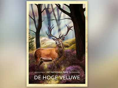 Netherlands National Parks deer illustration national painting park photoshop poster print veluwe